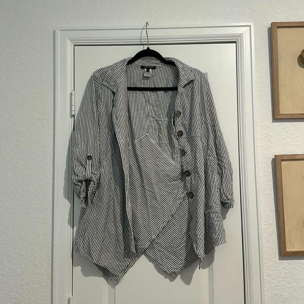 stripped button up